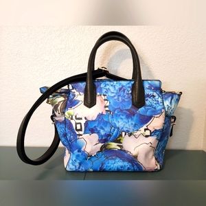 Reed Atlantique Medium Satchel Handbag Hamptons Floral Blue Print + Black Purse